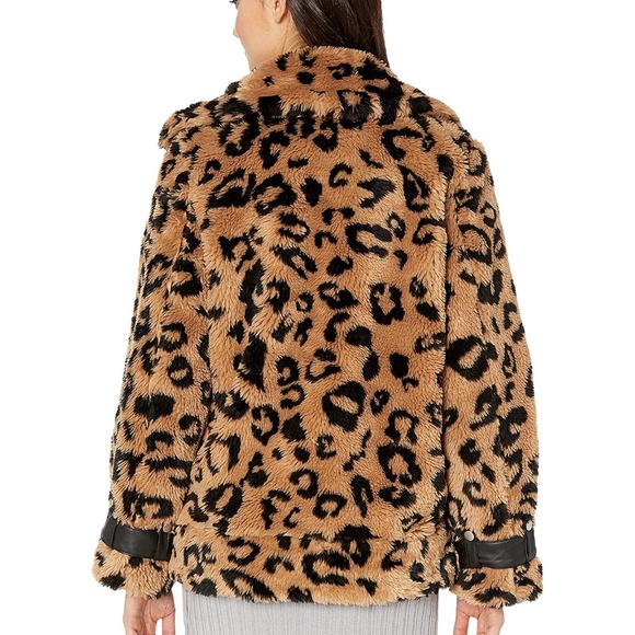 🎈SALE Avec Les Filles Leopard Teddy Faux Fur Biker Moto Jacket NEW - Picture 12 of 16